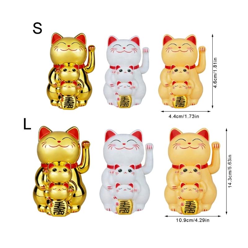 Lucky Cats Waving Arm Set Lovely Chinese Cats Solars Fortune Cats Statue Decorations for Front Desks,Business Openings