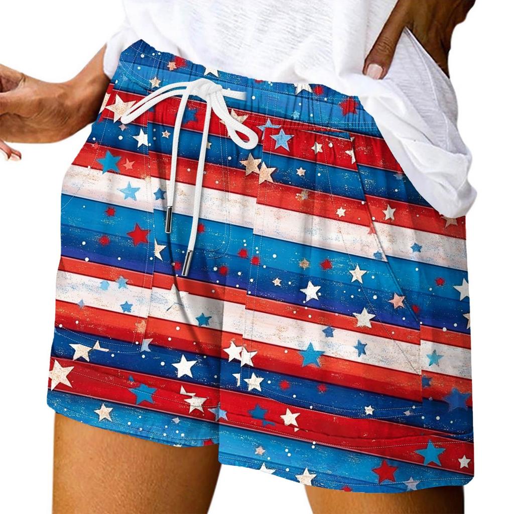 Damen Casual Sommer Elastische Strandshorts Print Casual Shorts