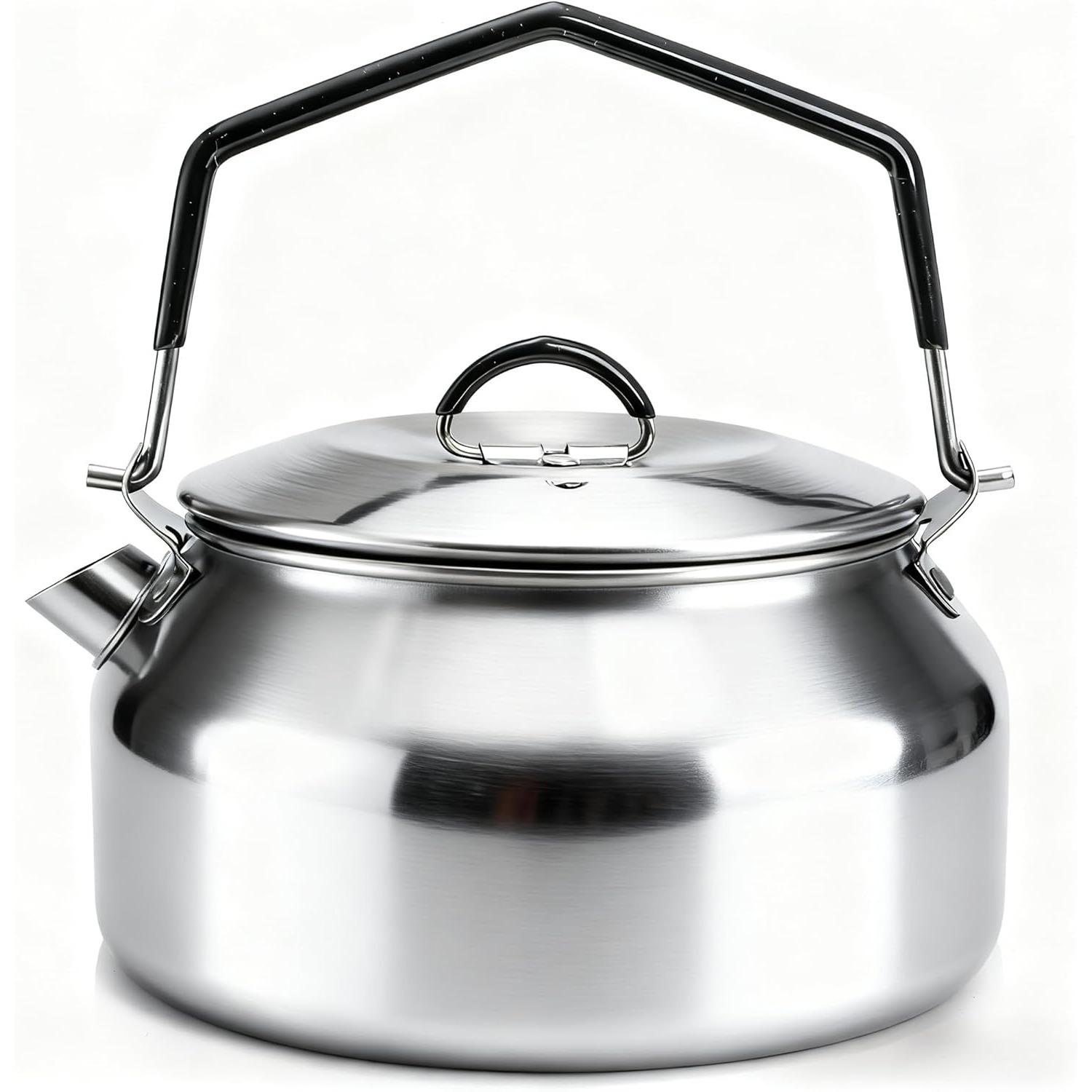 1L Camping Kettle, Portable Outdoor Campfire Kettle, 304 Stainless Steel Camp Tea Coffee Pot, Lightweight Fast Heating Open Fire Water Boile серебряный