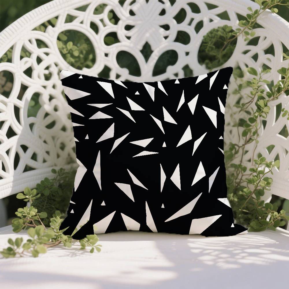Black And White Abstract Print Pillow Case Anti-dustmite Pillowcase Invisible Zipper Silky Short Plush Sofa Cushion Cover
