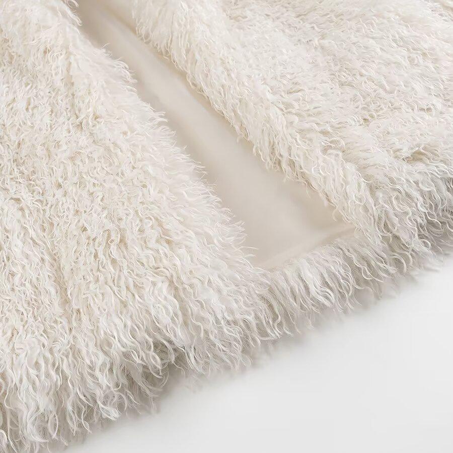 2024 Autumn/Winter Women's European & American Casual Furry Solid Color Coat 2338