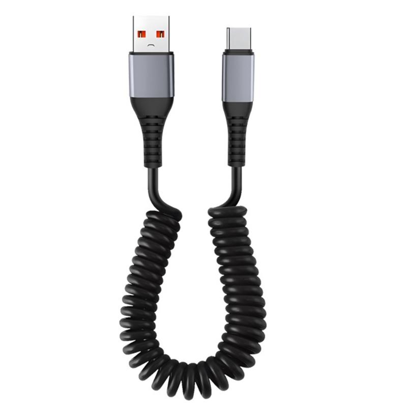 Coiled USB to USB C Cable Fast Charger Cord Retractable USB to USB C Coiled Cable Easy to Carry Charger for Smartphone