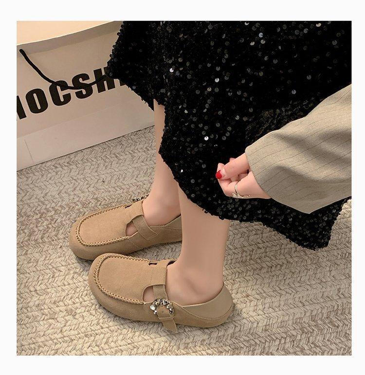 European niche frosted Piboken shoes women's 2025 new retro and comfortable two-wear casual shoes versatile soft-soled single shoes