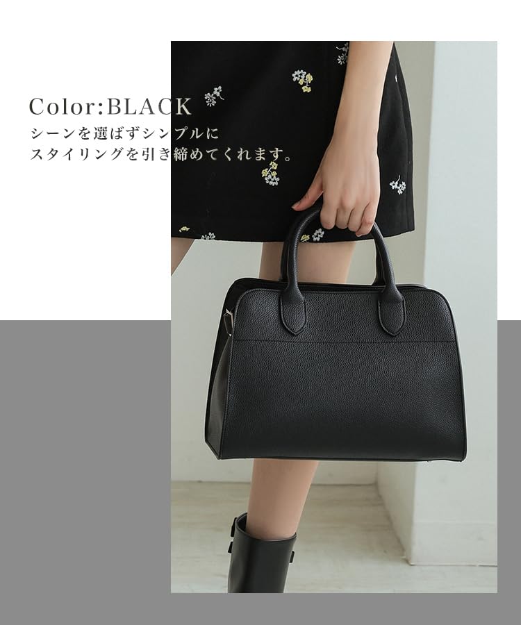 DONOBAN Women's Side Belt Tote Bag with Shoulder Strap, 2-Way Boston Bag, Black