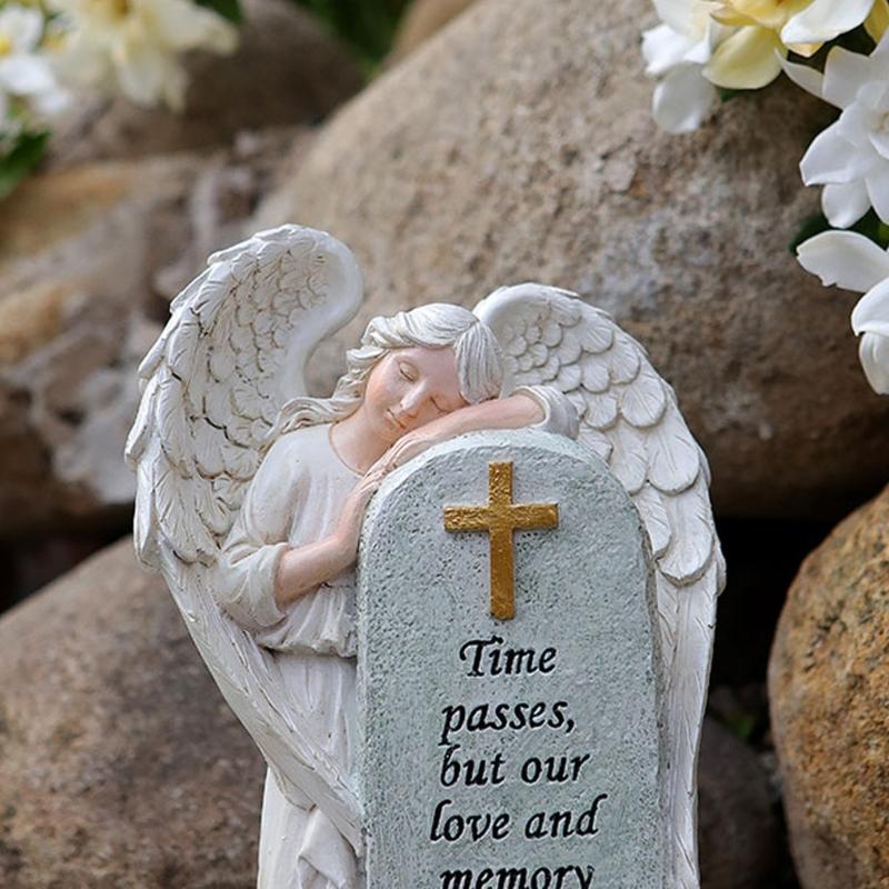 Handcrafted Religious Link Monument Cemetery Ornament Detailed Angel Figure Underweight Resin Sculpture For Gardens