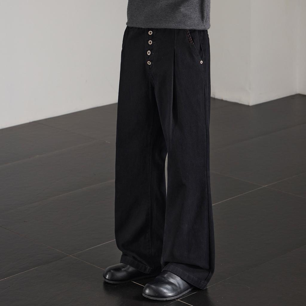 High-end double-pleated breasted retro old money style casual pants for men's autumn loose wide-leg straight drape pants for men