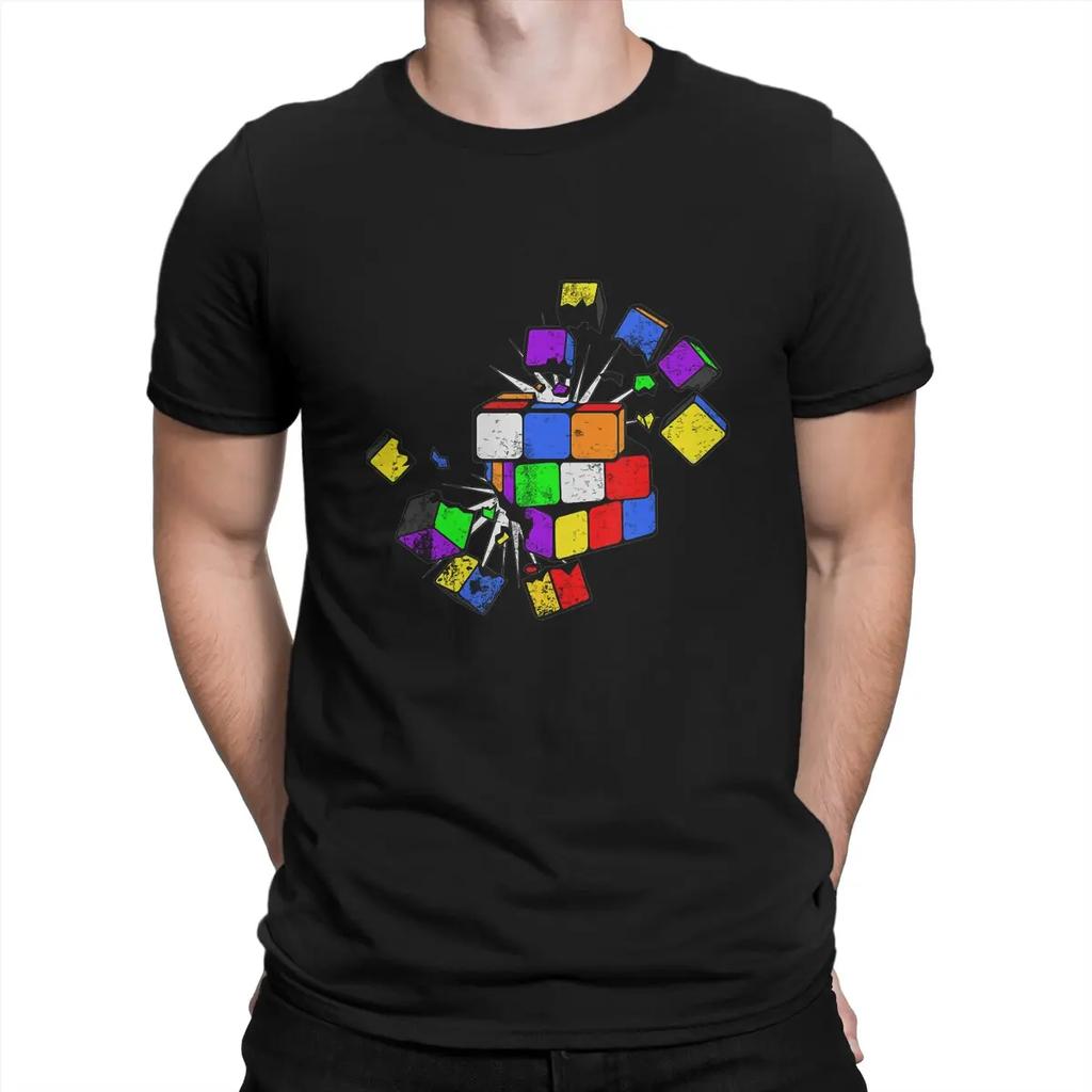 Math Rubik Interesting Cube Creative TShirt for Men Awesome Round Collar Pure Cotton T Shirt Personalize Gift Clothes Tops