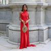 Elegant Off-Shoulder Backless Wrap Tie Neckline Maxi Dress Women 2025 Slim Fit High Waist TR Fabric