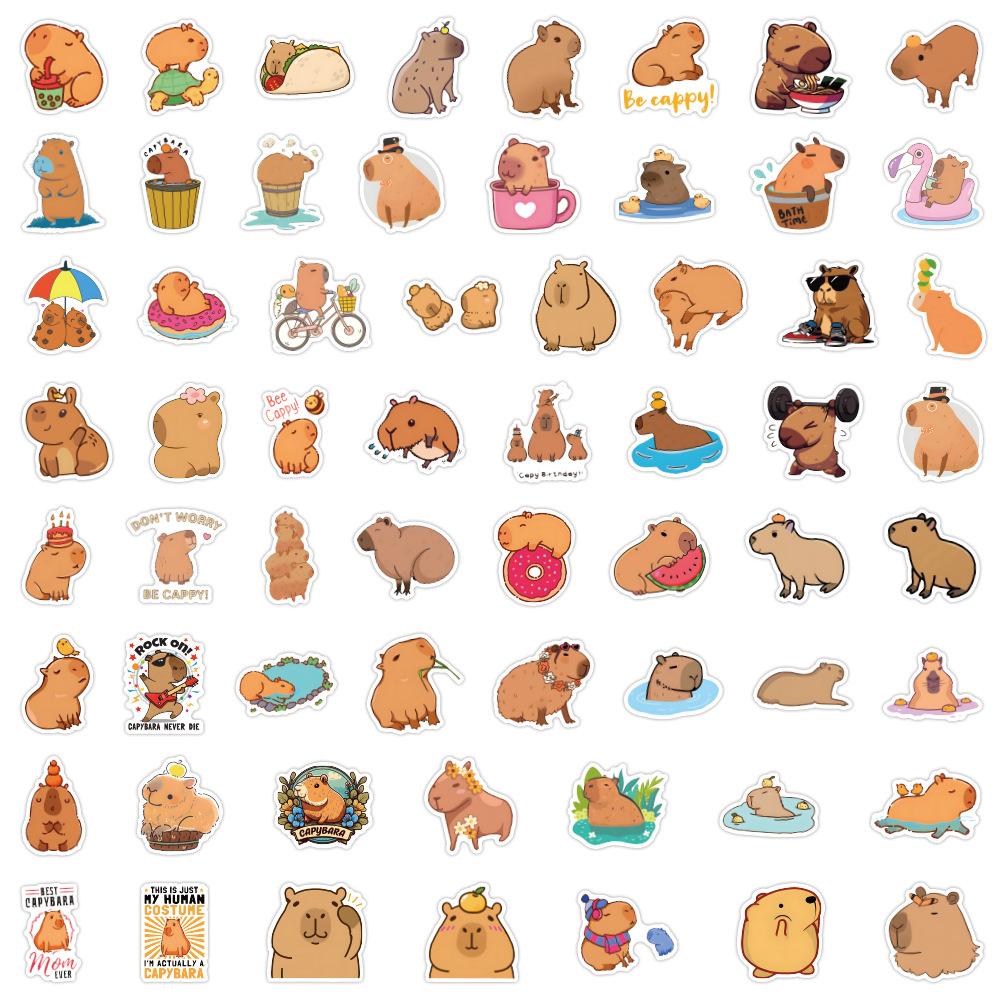 60 Cartoon Capybara Capybara Graffiti Stickers Children's DIY Skateboard Suitcase Mobile Phone Waterproof Stickers