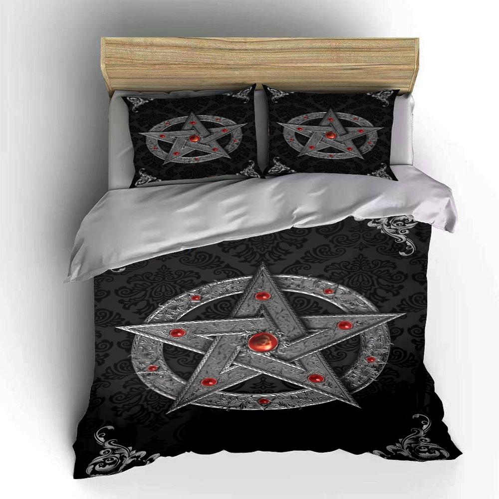 Silbernes Pentagramm mit Edelsteinen. Bettwäsche-Sets Bettbezug-Sets Bettbezüge Kissenbezüge(1* Bettbezug 2* Kissenbezüge ohne Bettdecke)