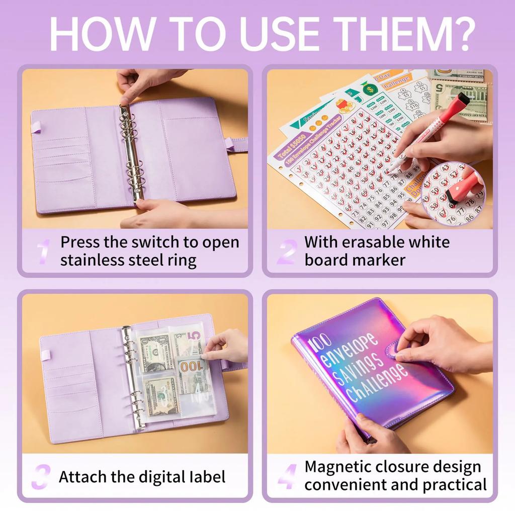New100 Envelope Savings Challenge Laser A5 Loose-Leaf Binder Budget Binder With Cash Envelopes Money Organizer System Quality