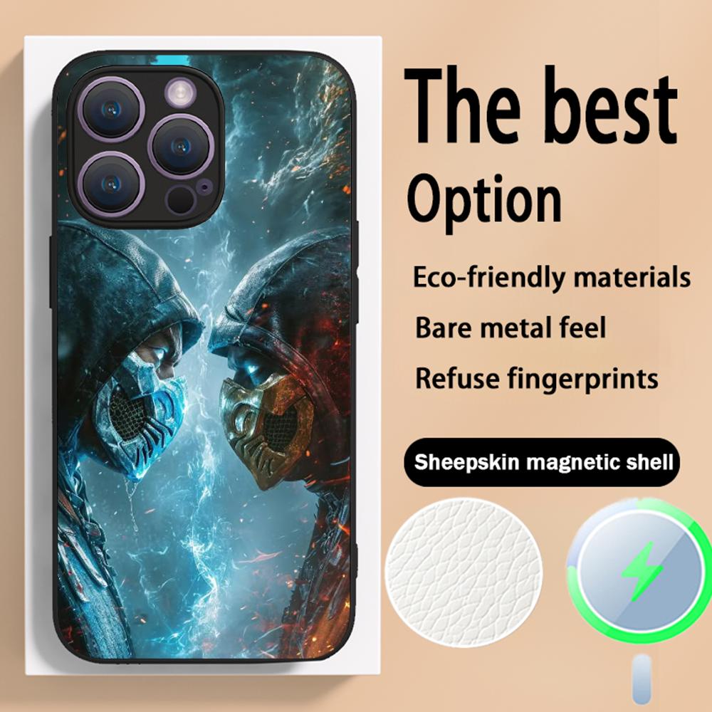 Mor-tals Kombat fashion game design Phone Case For iPhone 16 15 14 13 12 11 Plus Pro Max High-end Luxury Magsafe Sheepskin