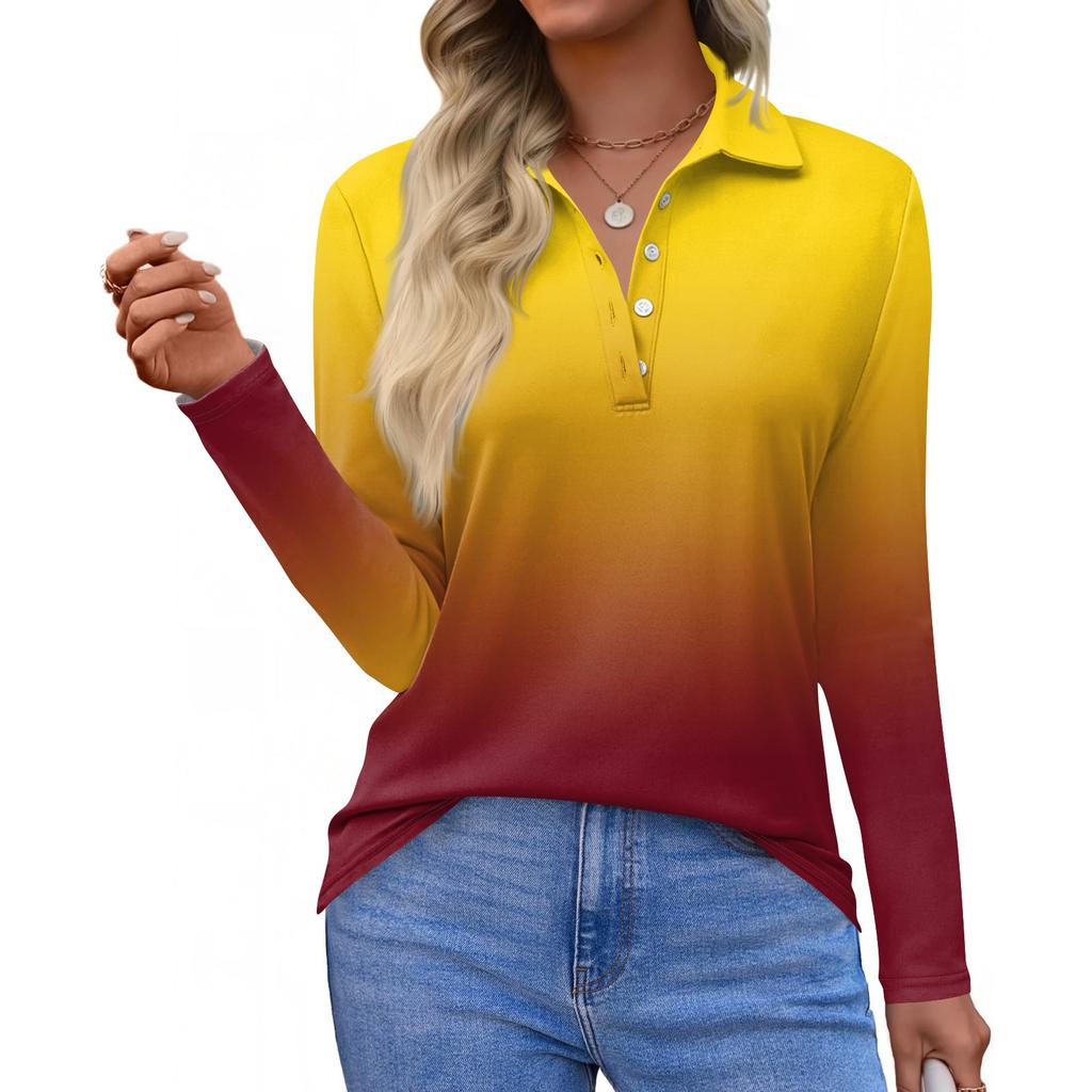 Women's Fashion Casual Lapel Short Long Sleeve Print Shirt Women's Button Up Tops