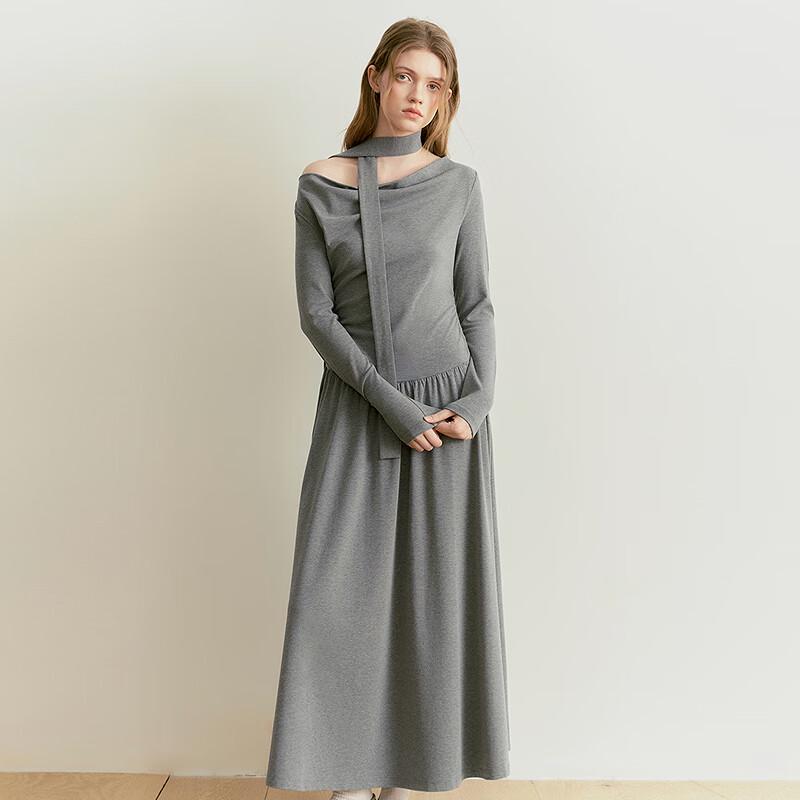 

LEDIN Drape Neck Long Sleeve Knit Dress XS