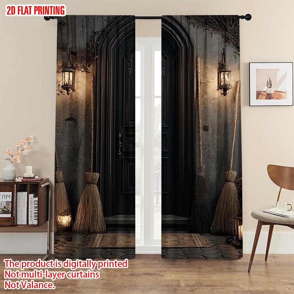 2 Stück 2D-Ebene Druck Vorhänge & Fensterdekoration Spukhaus Design Vielseitig Langlebig Polyester (ohne Stange) Geschenke für