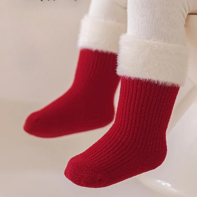 Baby Socks Autumn Winter Thickened Warm Children Red New Year Socks Full Moon Year Old Boy Girl Toddler Boneless Mid Tube Socks