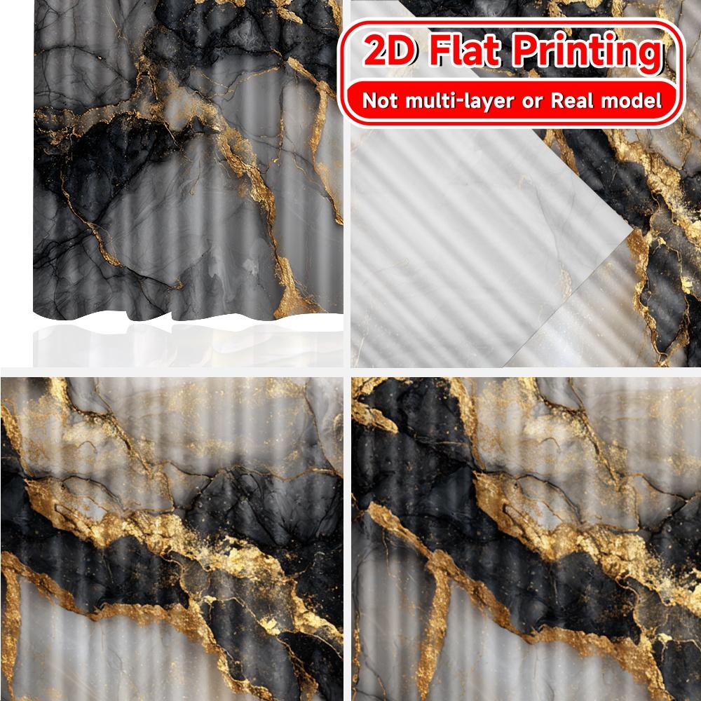 Set Of 2 Flat Printing Golden Veins Chic Curtains Durable Polyester Fabric Gifts Perfect Semi Sheer Made