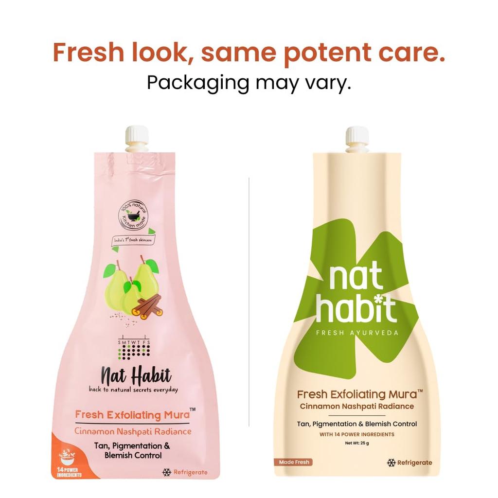 Nat Habit Face Scrub Pack of 2 x 25 gm Cinnamon Pear Radiance Gentle Exfoliating Mura For Deep Cleansing Skin Brightening And Blemish Control