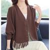 Tassel Knitted Cardigan Coat for Women Autumn/Winter Loose V-neck Sweater for Women