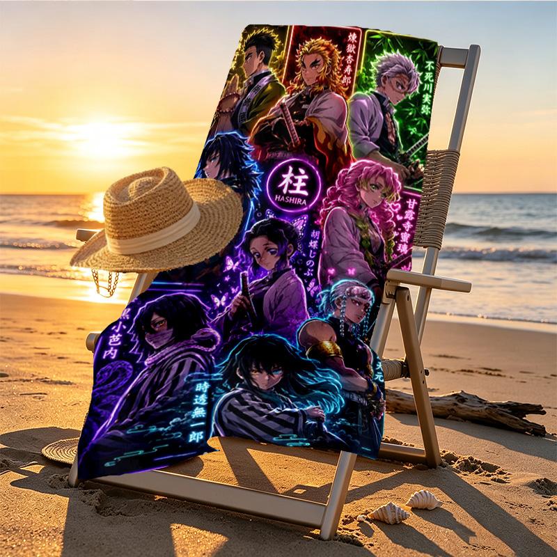 Demon Slayer Print Beach Towel Design, Soft, Lightweight. for Home Bathroom, Spa, Pool, Yoga, Surfing, Camping, Gift for Family, Friend