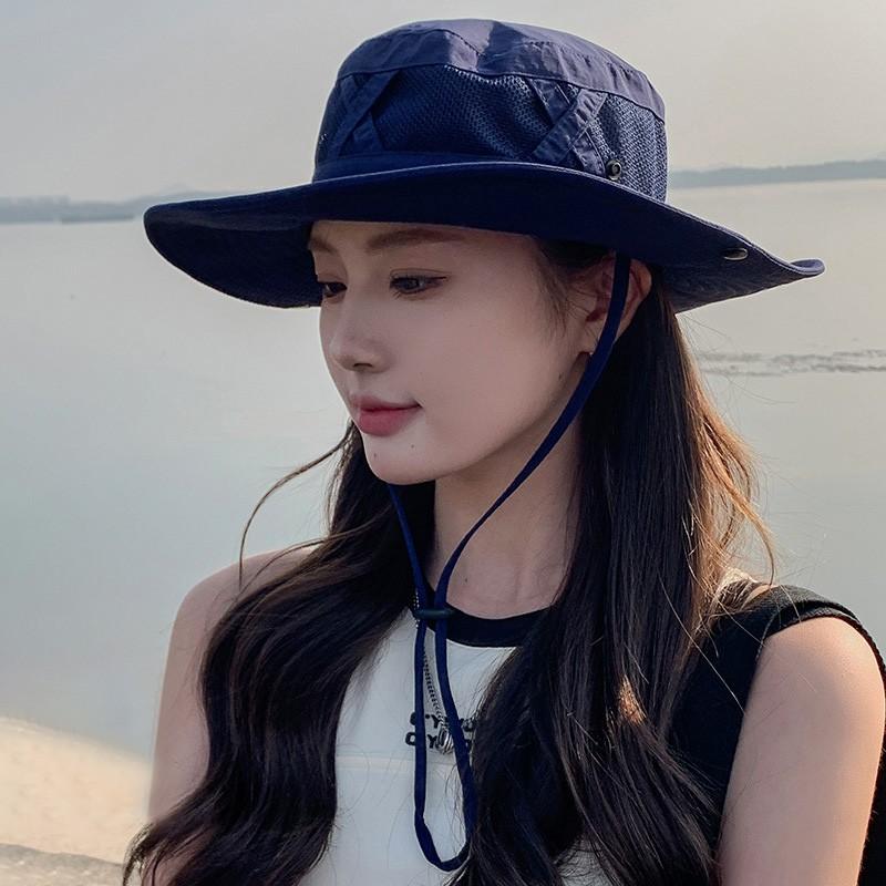 Unisex Summer Outdoor Sunscreen Fishermen Hat Hiking Fishing Mesh Breathable Sunshade Panama Cap Solid Color UV Protection Hats