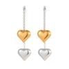 GEMCHIC Women's Two-Tone Heart Drop Earrings Stainless Steel 18K Gold Plated Long Chain Dangle Jewelry
