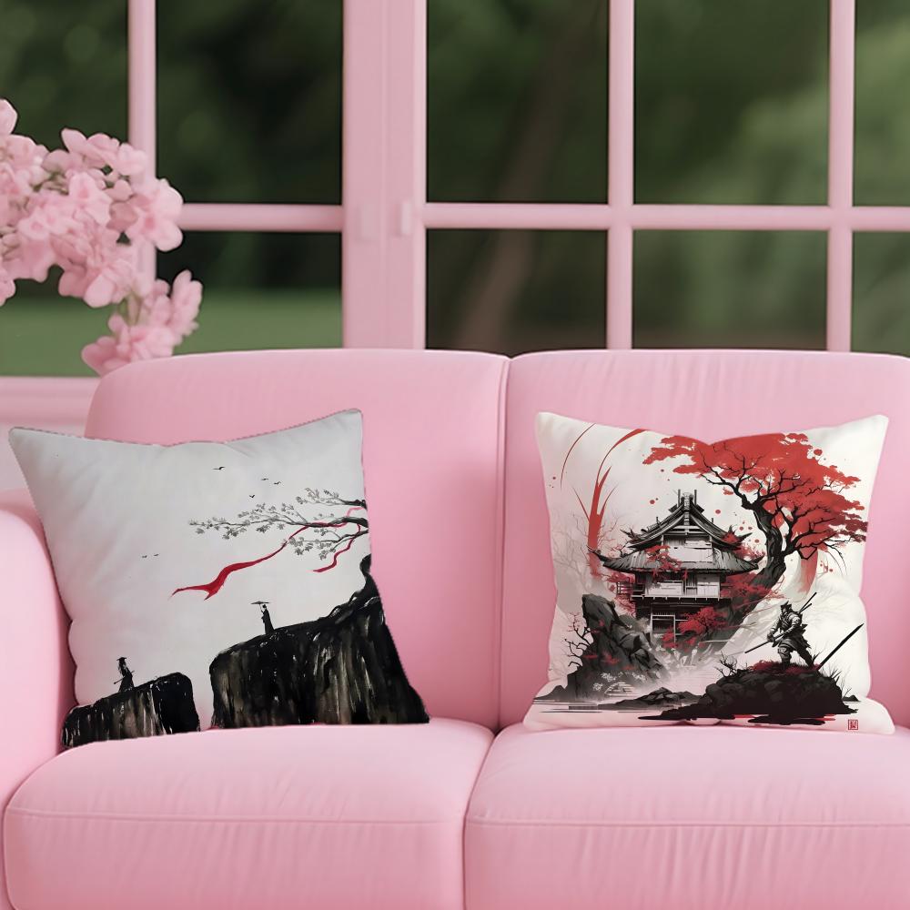 Chinese Ink Painting Style Cushion Cover Reversible Plush Pillow Cover – For Car, Sofa, Bedroom, Perfect As a Gift.