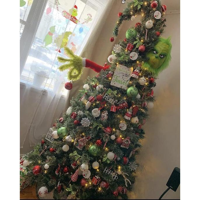 Christmas Elf Body Decorations for Christmas Tree, Thief Stole Furry Green Arm Burlap Pose-able Plush Legs for Xmas Tree Topper (Elf Arm)