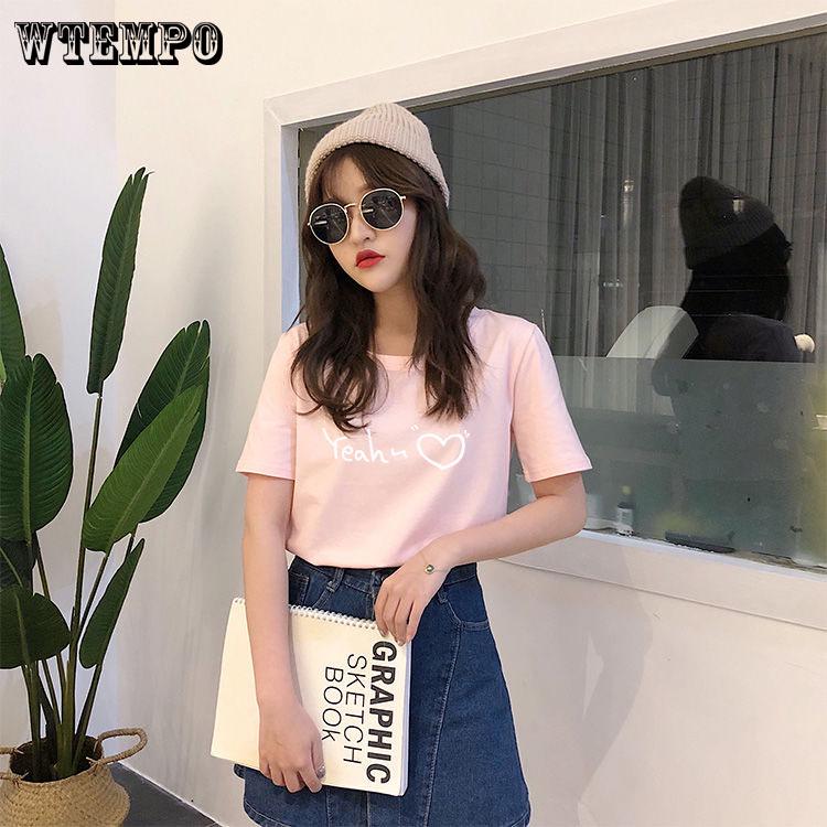 

WTEMPO Letters T Shirt Women Cotton Summer Printed T-Shirt Casual Tops Tee Women Short Sleeve Female