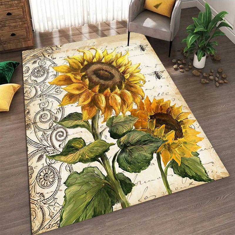 Sunflower Pattern Living Room Carpet Dirt Resistant and Easy To Maintain Foot Mat Bedroom Large-sized Floor Mat