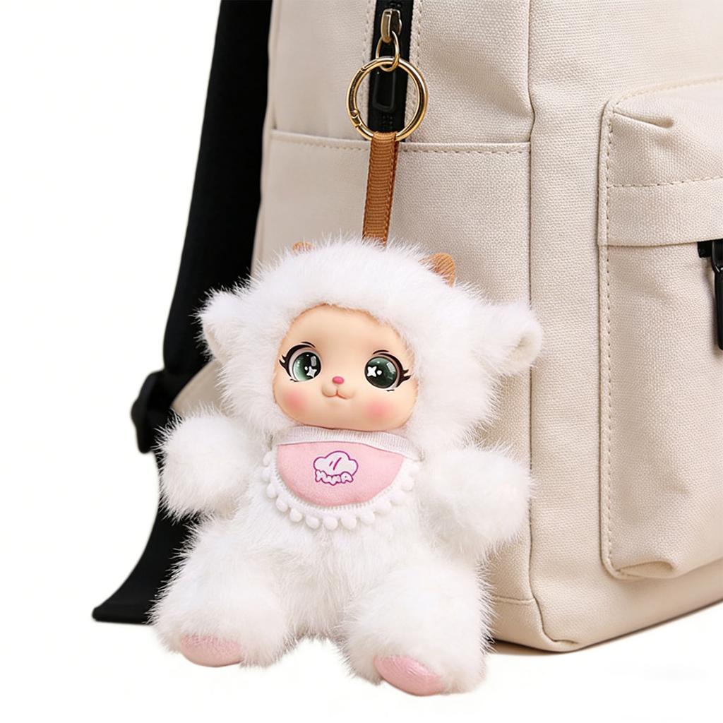 Cute Resin Sitting Pose Keychain Soft Plush Doll With Sturdy Stitching Multi Use Key Accessory For Bags And Cars