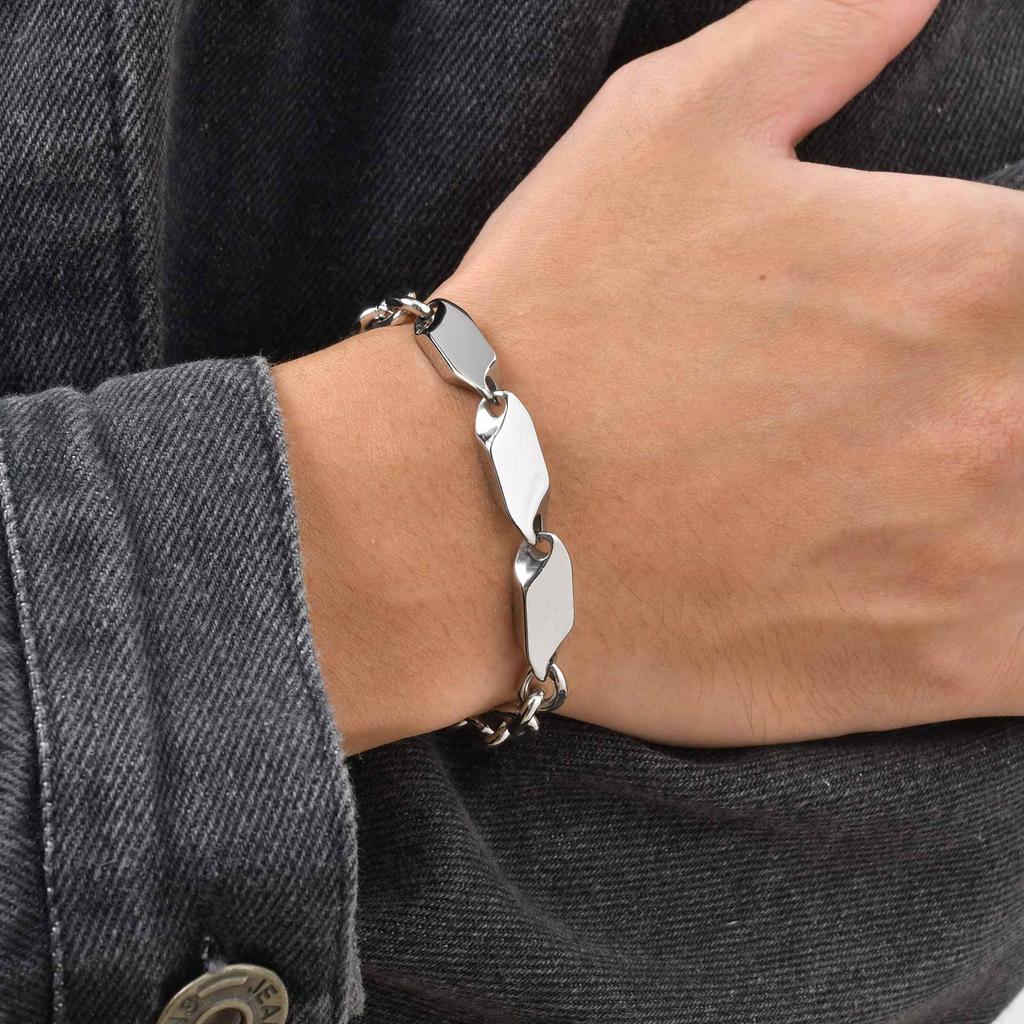 Vnox Punk Stainless Steel Twist Bracelet for Men, Silver Black Color Metal Link Chain Wristband, Hip Hop Jewelry Gift for Him