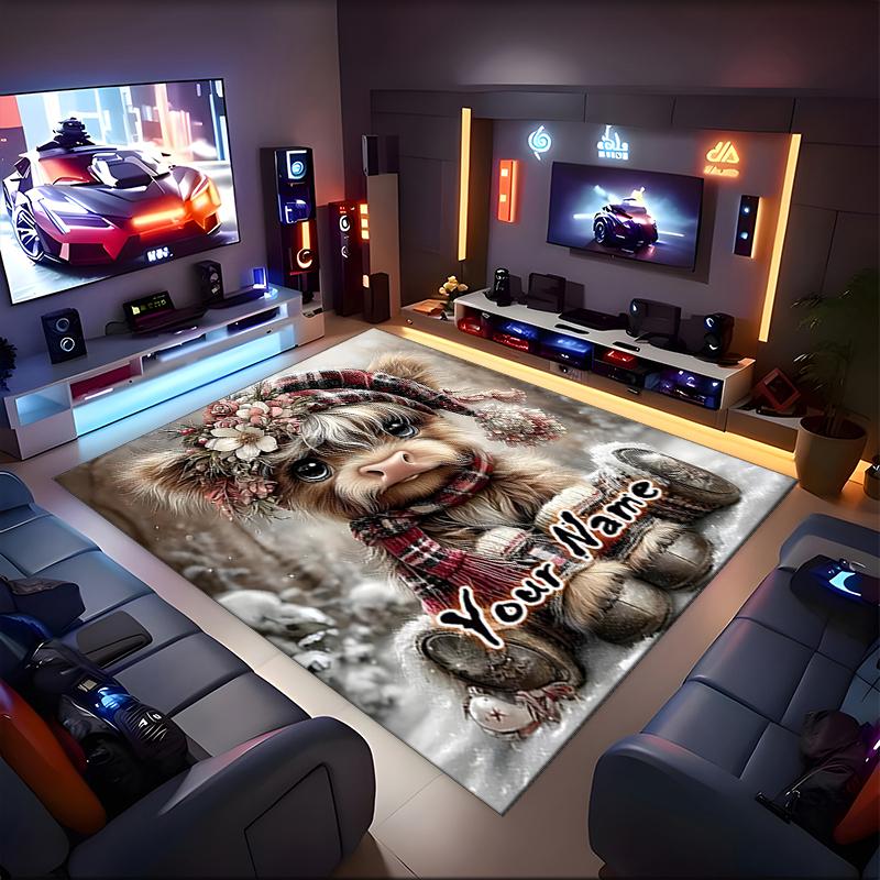 1PC Custom Name Winter Wonderland Critter Theme Floor Mat Ideal for Living Room, Game Rooms, Office, Bedroom,Floor Mat Playful Design