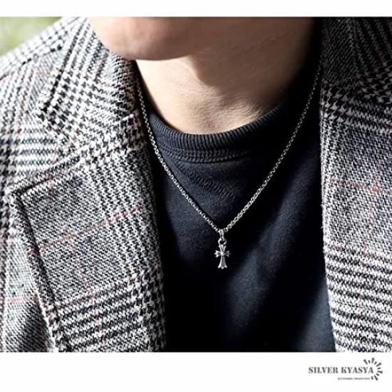Sterling Silver 18k GP Pendant Stainless Steel Chain 18k Silver Roll 50cm [silver KYASYA] Necklace, 925, Men's, Top, Chain, Necklace, Cross, Gold,