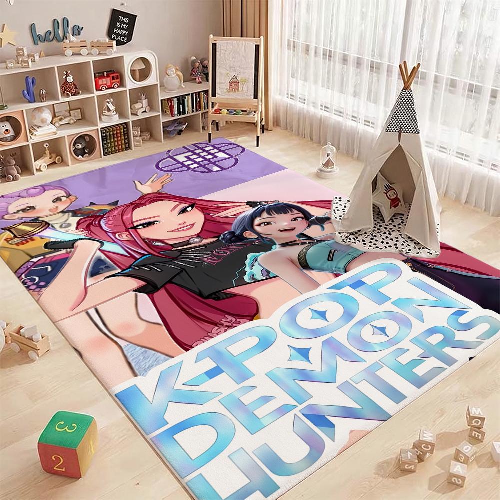 Kpop Demon Hunters Neon Stage Indoor Rug Nonslip Thick Carpet For Entryway Home Party Decor Valentine'S Day Gift