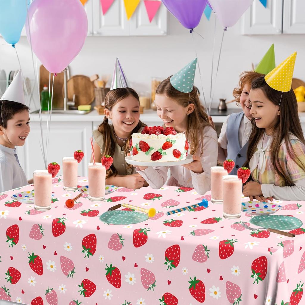 3Pcs Strawberry Tablecloth Plastic Berry First Birthday Table Cloth Strawberry Birthday Decorations Sweet One Table Cloth Strawberry Party