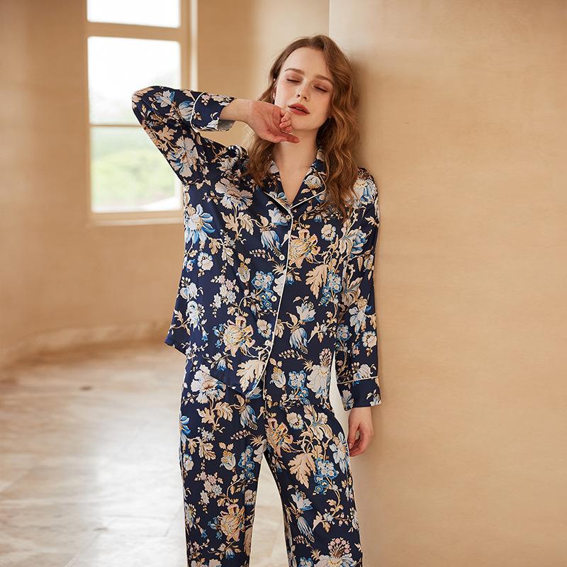 [Blue Begonia] Spring and Autumn Thin Long Sleeve Pajamas Women's New Year Cardigan Loungewear Loose Two-piece Set