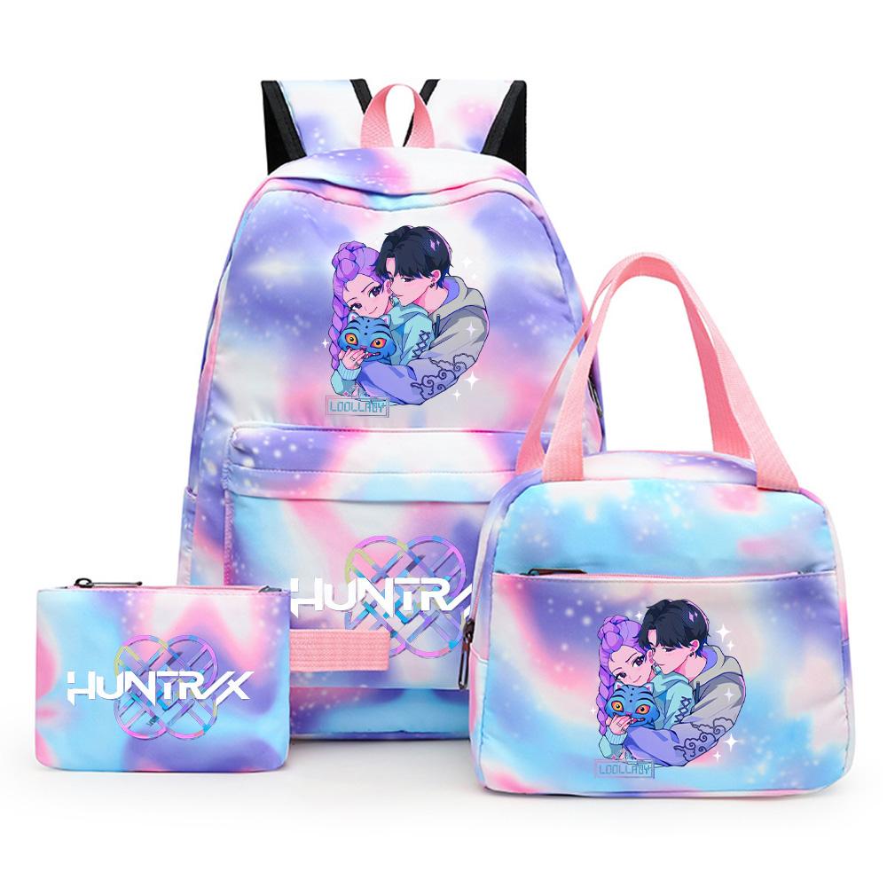 3 st/set Anime Söt Kpop Tryckt Ryggsäck med Matlåda Pennfodral för Tonårsflicka Pojke Bokväska Stor Kapacitet vattentät Resväska Barnpresent