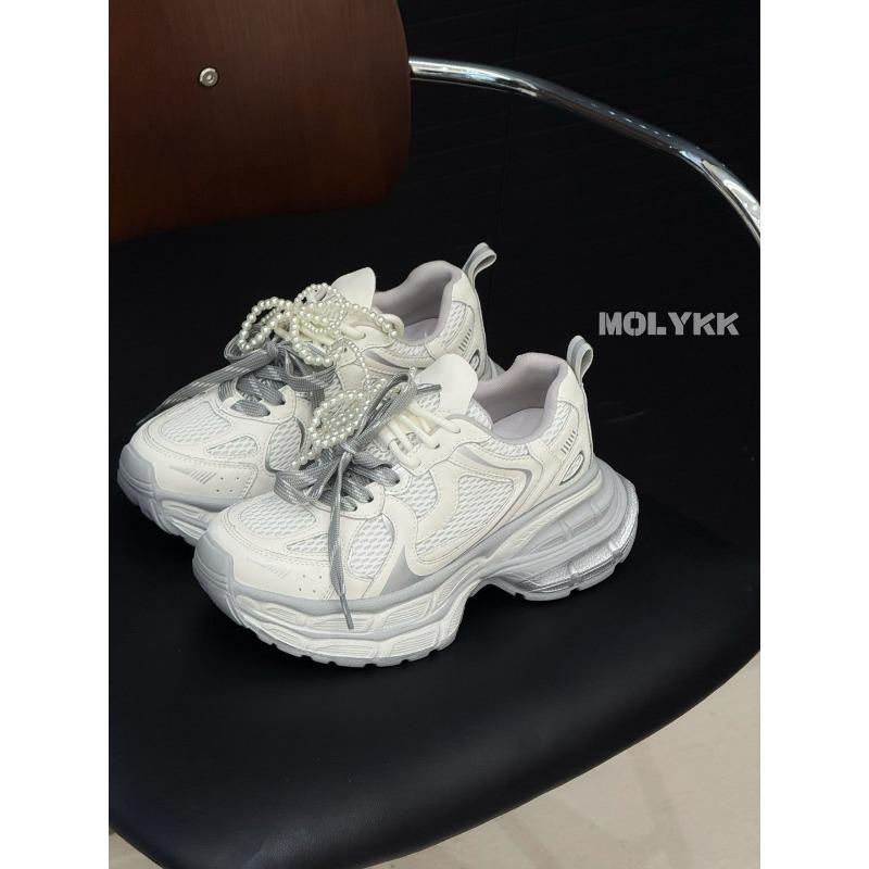 

Pearl butterfly dad shoes women s tide early spring new retro platform niche muffin casual sports shoes 35 белый