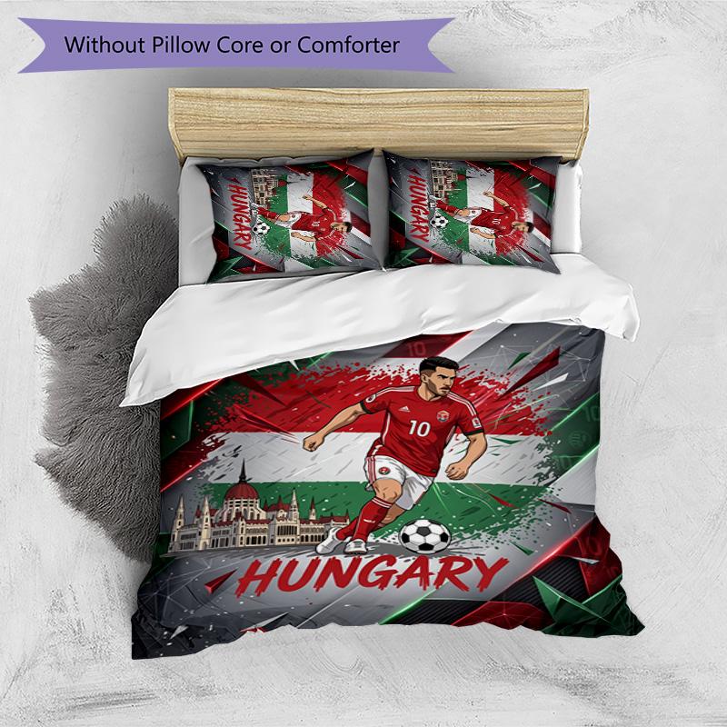 Hungary Football Printed Bedding 3 Piece Set Cozy Breathable Bed Cover Set as Housewarming Holiday Gift