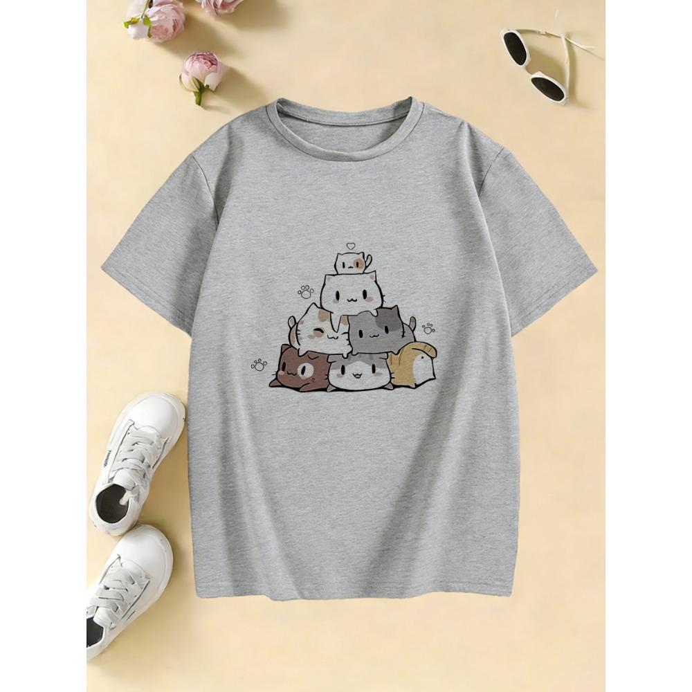 Kawaii Meme Cat Funny T Shirts Manga Kids Children's T-shirt Boys Girls Summer Spring Casual Top Tee Shirt