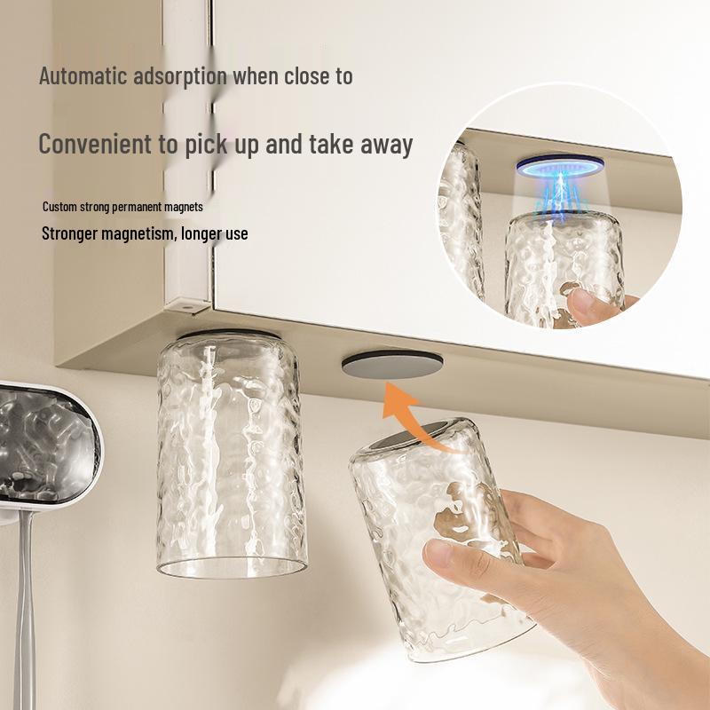 Glacier Pattern Wall-Mounted Toothbrush Holder with Toothpaste Squeezer and Magnetic Inverted Rinsing Cup