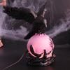 Halloween Home Decoration Gothic Crow Lamp, with Purple Light Ball, Resin Night Light, Matte Black Statue USB Powered Dark Style for