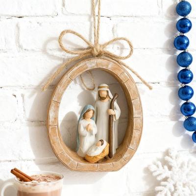 Ovales Krippen-Hängeornament Haus Büro Weihnachtsbaum Handbemalte Geburt Jesu Szene Heilige Familie Feiertagsdekoration Anhänger