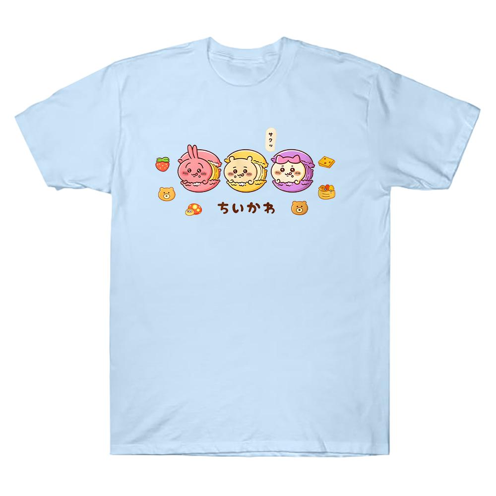 Chiikawa Macaron T-Shirt Kawaii Japanese Anime Tee Summer Cotton T Shirts Women Men Casual Tee Clothes Kawaii Y2K