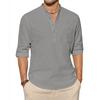 Herren Baumwoll-Leinen-Hemden Langarmhemd Lässige Strandhemden Henley T-Shirt Urlaubsoberteile mit Tasche Männer Streetwear