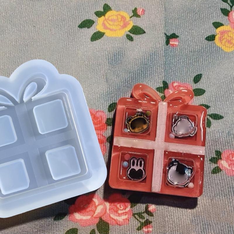 Present Box Silicone Mold Quicksand Epoxy Casting Molds Resin Shaker Mold DIY Pendant Keychain Jewelry Making Mold