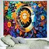 Delur Sun and Moon Tapestry Boho Mystic Floral Hippie Flower Plants Tapestry Vintage Aesthetic Psychedelic Abstract Wall Hanging Headboard for