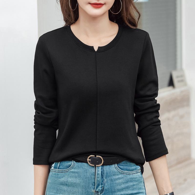 

Женский повседневный топ с длинным рукавом, плотный, облегающий, свободный, однотонный, базовый слой для осени/зимы 3XL (140-155 jin) чёрный