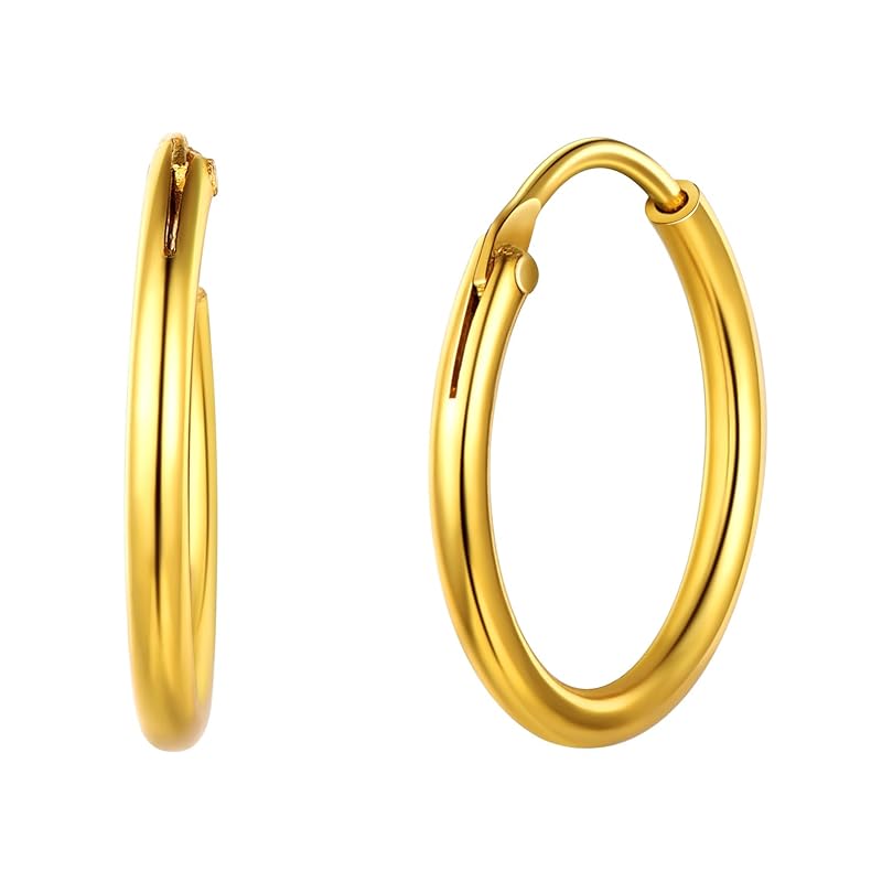 

[ChicSilver] hoop earrings ladies gold k18 gold ring earrings simple Larger 15mm accessories